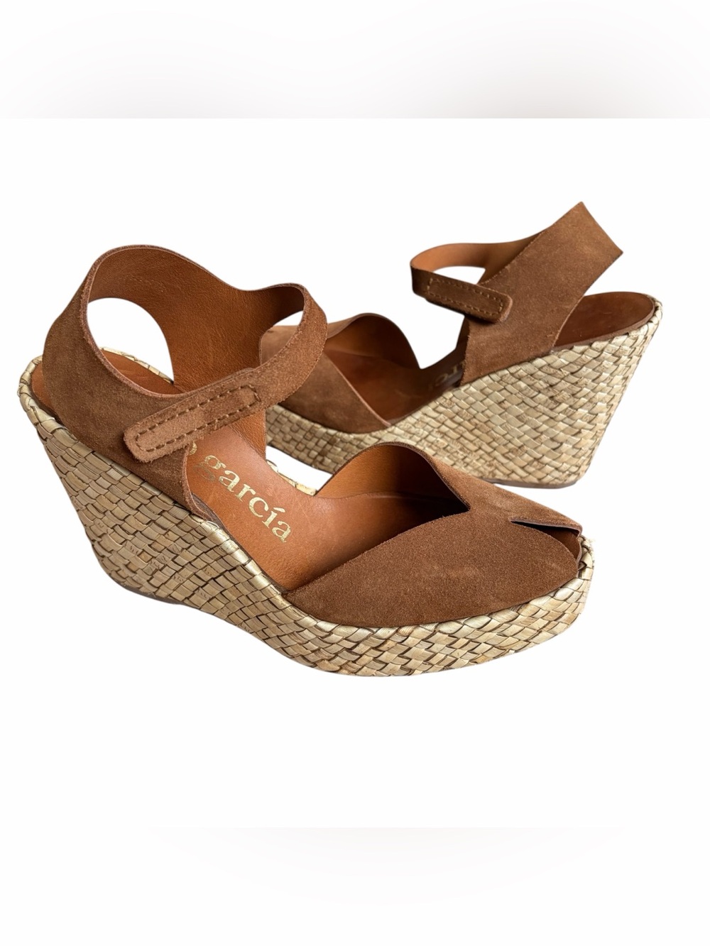 Pedro García Brown Suede Woven Wedge Sandals Boho Mediterranean Resort Size 37.5 - Picture 5 of 13